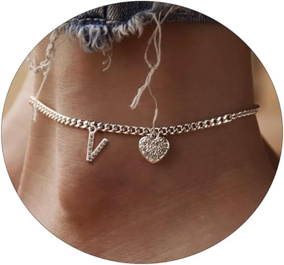 Women’s anklet with personalized letter and sparkling heart pendant Nin Boutique