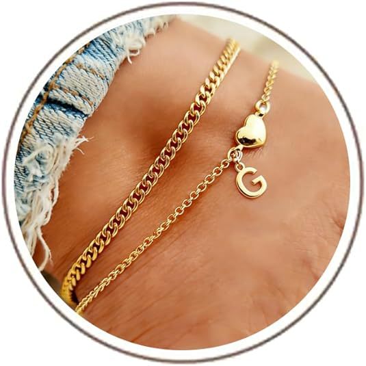 Ladies ankle bracelet with heart-shaped and initialized charm Nin Boutique