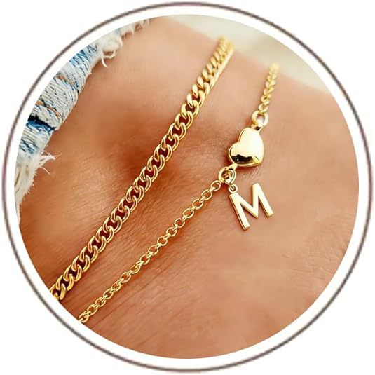 Ladies ankle bracelet with heart-shaped and initialized charm Nin Boutique