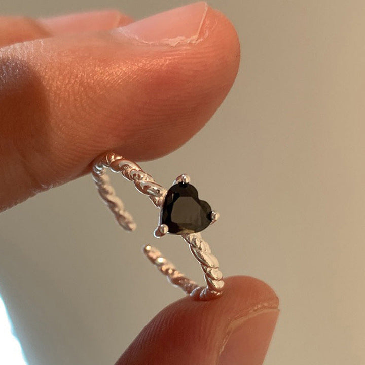 Women's Open Ring with Artistic Twist Design and Sparkling Heart Stone Nin Boutique