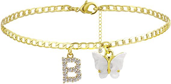 Ladies ankle bracelet with elegant glitter and butterfly charms Nin Boutique