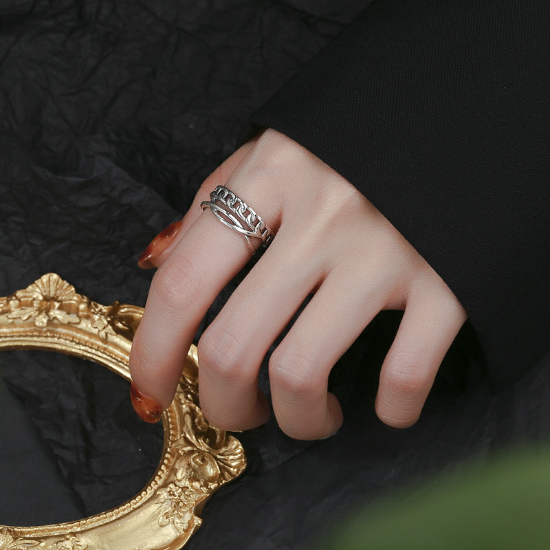 Women's Open Ring with Faceted Chain Motif Nin Boutique
