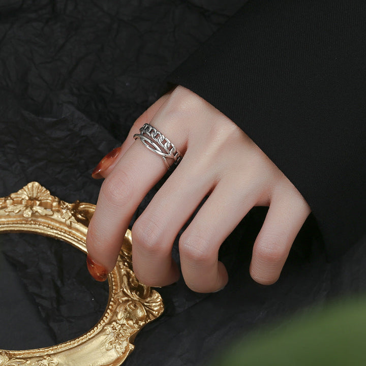 Women's Open Ring with Faceted Chain Motif Nin Boutique