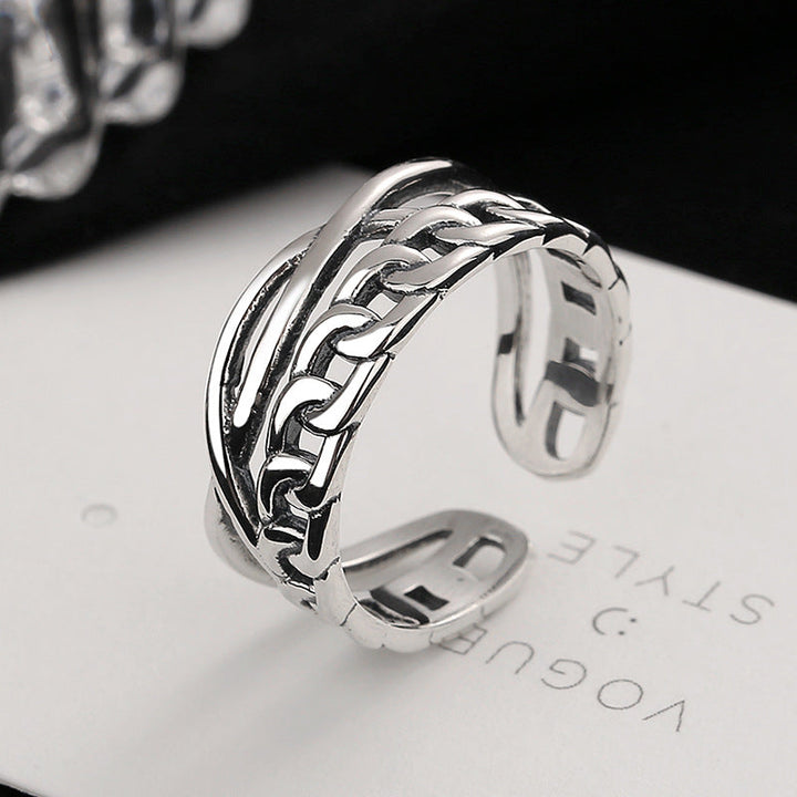 Women's Open Ring with Faceted Chain Motif Nin Boutique