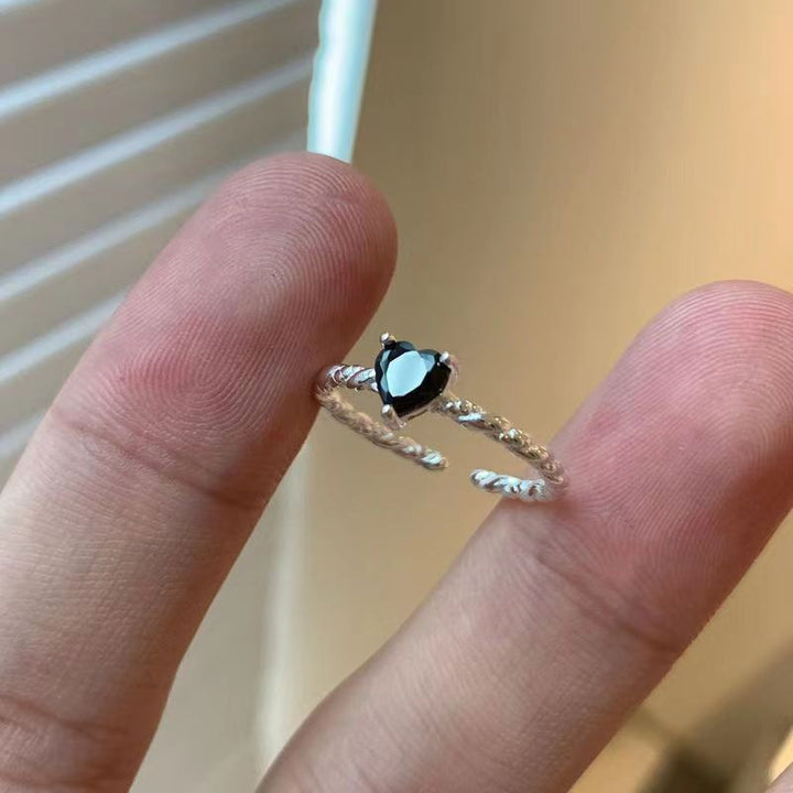 Women's Open Ring with Artistic Twist Design and Sparkling Heart Stone Nin Boutique