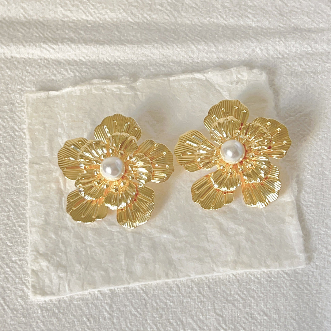 Women's earrings with artistic flower design and pearl accents Nin Boutique