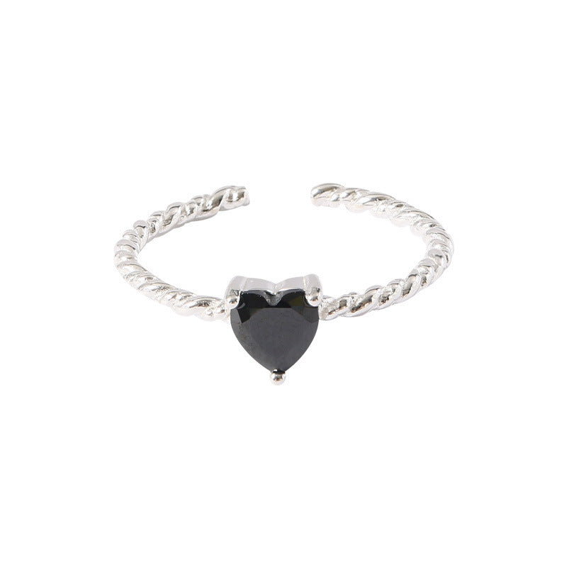 Women's Open Ring with Artistic Twist Design and Sparkling Heart Stone Nin Boutique