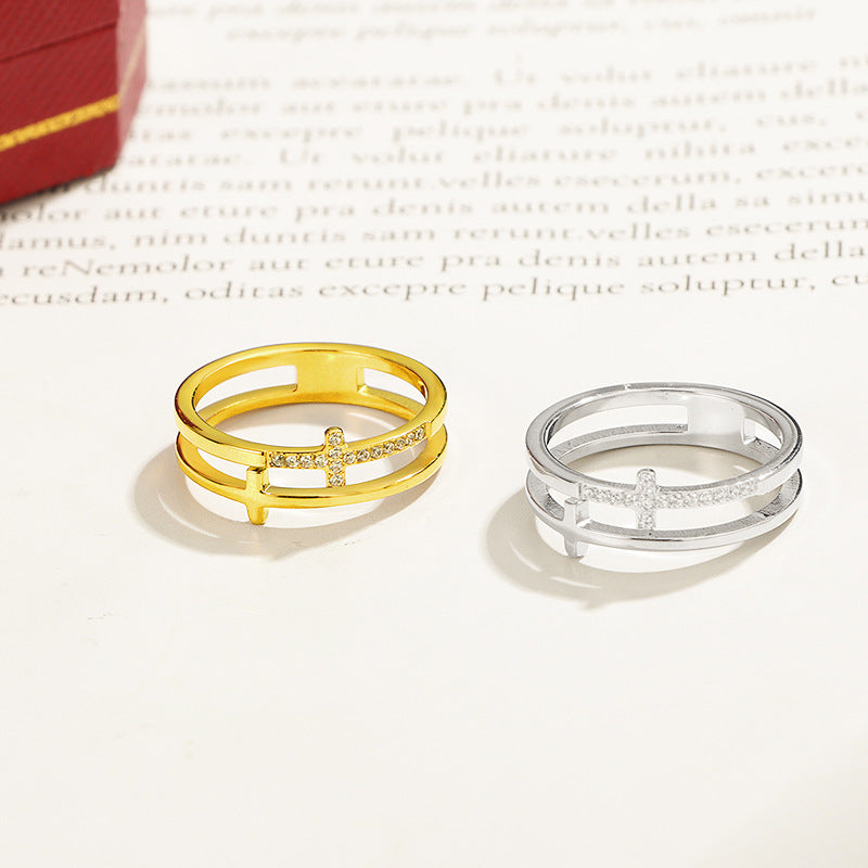 Women's ring with filigree cross design and sparkling zirconia stones Nin Boutique