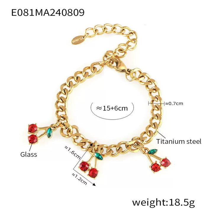 Women's ankle bracelet with sparkling cherry charms and robust link chain Nin Boutique