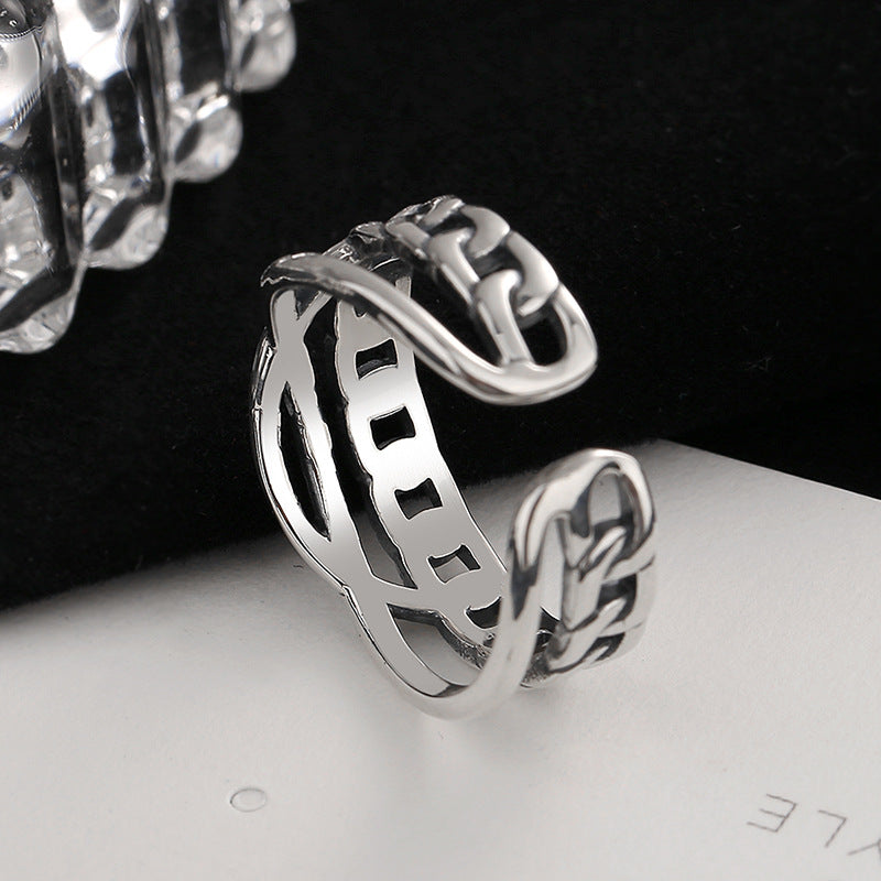 Women's Open Ring with Faceted Chain Motif Nin Boutique