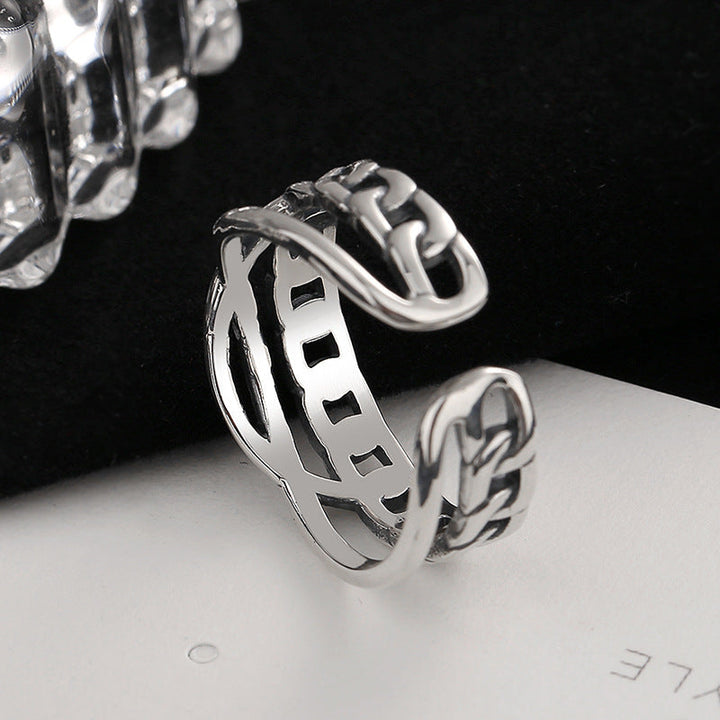 Women's Open Ring with Faceted Chain Motif Nin Boutique