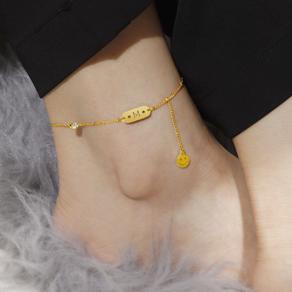 Women personalized Smiley face charm anklet Nin Boutique