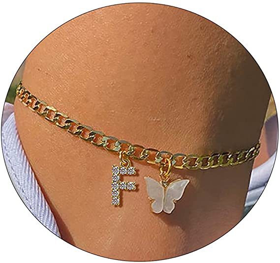 Ladies ankle bracelet with elegant glitter and butterfly charms Nin Boutique