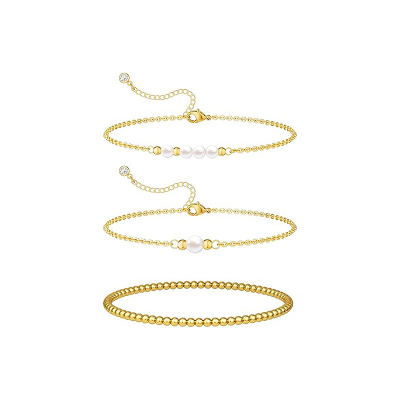 Women's ankle bracelet with elegant pearls and golden accents Nin Boutique