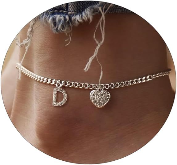 Women’s anklet with personalized letter and sparkling heart pendant Nin Boutique