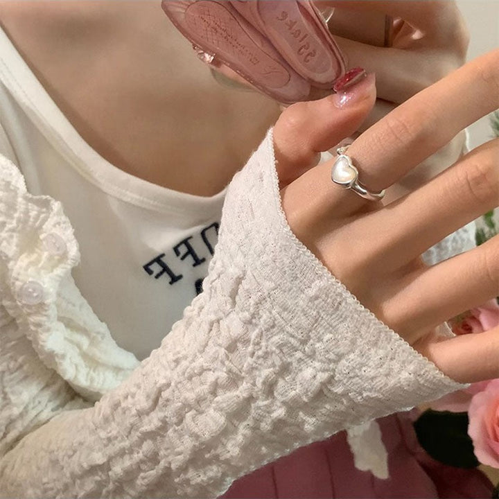 Women's Open Ring with Heart-Shaped Pearl Motif Nin Boutique