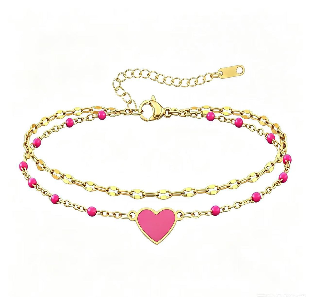 Ladies anklet with heartwarming pendant and colorful beads Nin Boutique