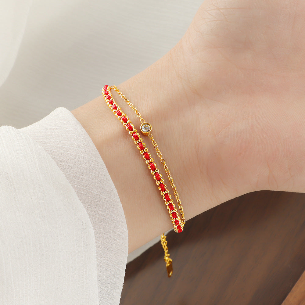 Women's anklet with sparkling zirconia and red crystal Nin Boutique