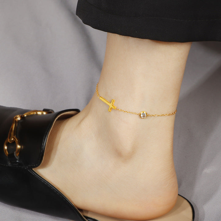 Women's ankle bracelet with filigree cross and crystal pendant Nin Boutique