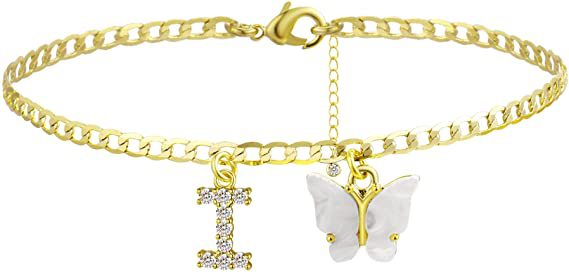 Ladies ankle bracelet with elegant glitter and butterfly charms Nin Boutique