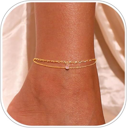 Ladies ankle bracelet with sparkling zirconia pendant and delicate double strand design Nin Boutique