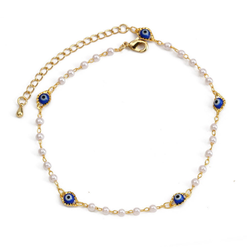 Women's ankle bracelet with protective eye and delicate pearl elements Nin Boutique