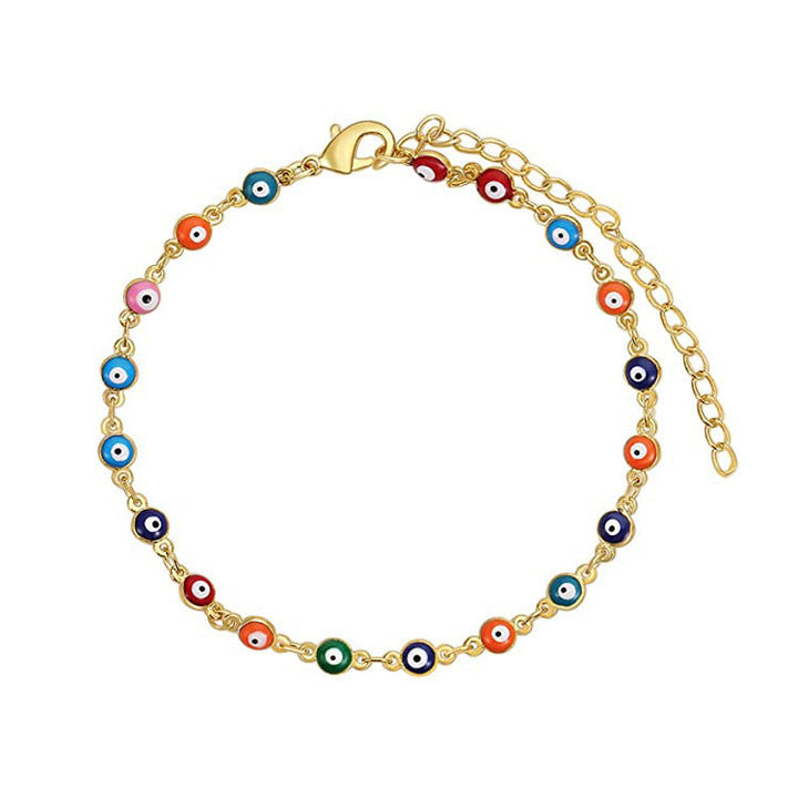 Ladies playful ankle bracelet with colorful glass eyes and delicate design Nin Boutique
