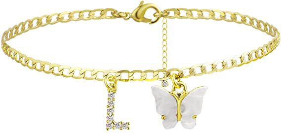Ladies ankle bracelet with elegant glitter and butterfly charms Nin Boutique