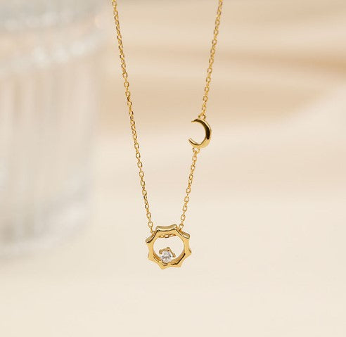 Women's necklace with delicate moon and flower pendant Nin Boutique