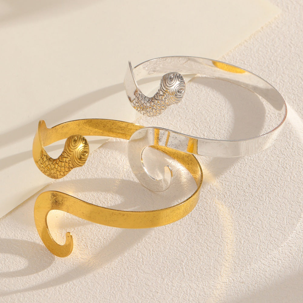Ladies Open Bangle with ornate fish motif Nin Boutique