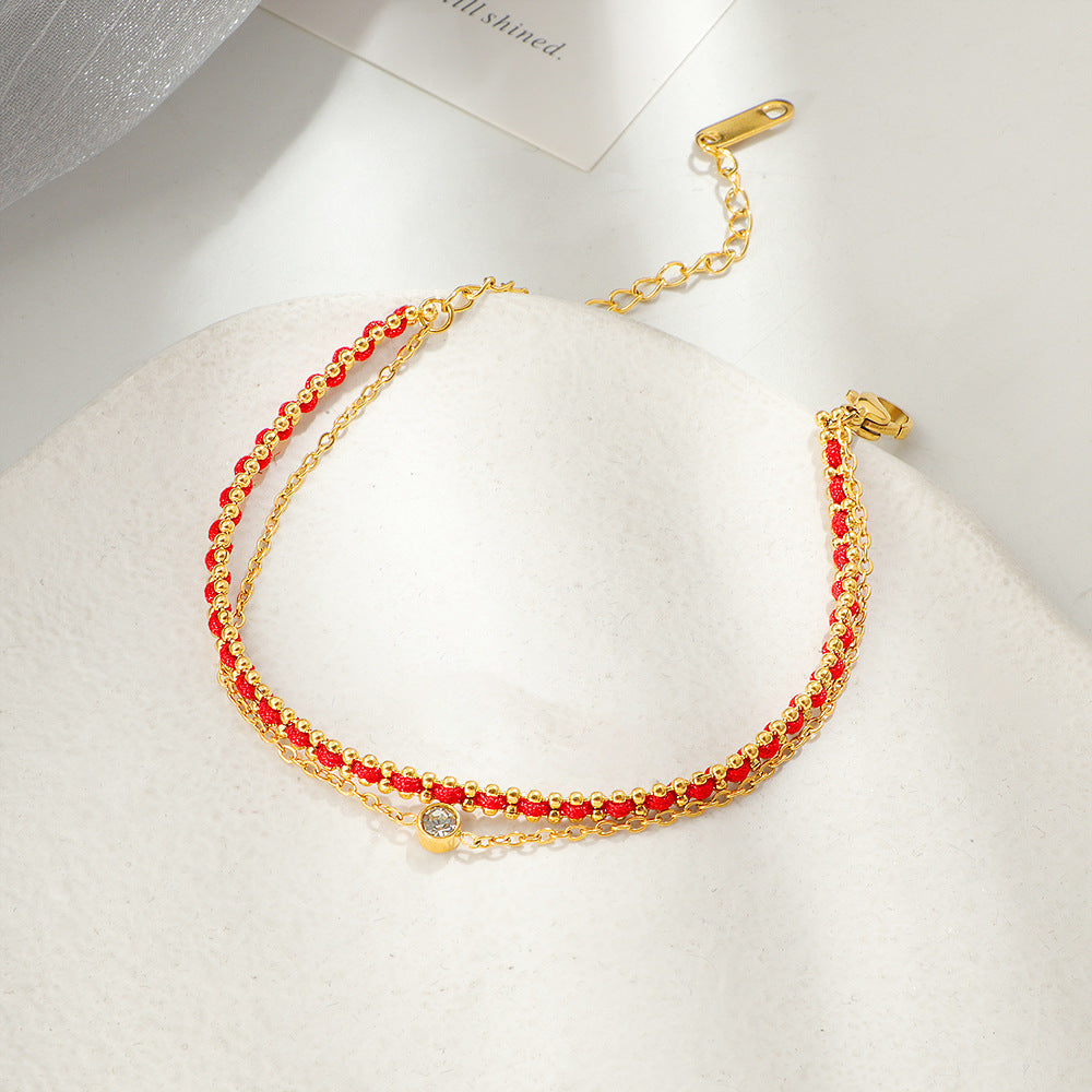 Women Two-Strand Gold-Accented Bead Anklet Nin Boutique