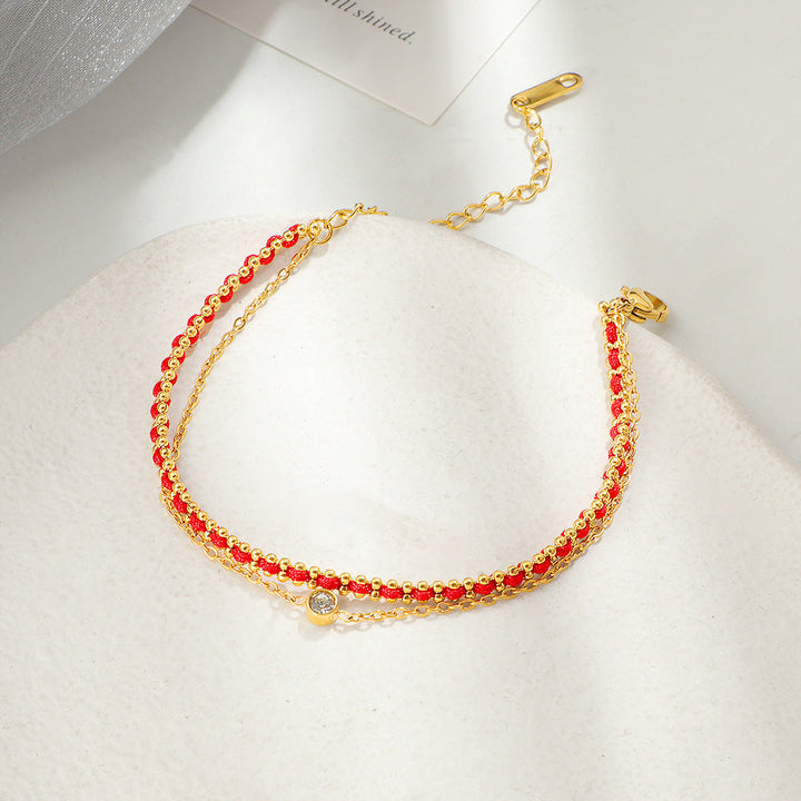 Women Two-Strand Gold-Accented Bead Anklet Nin Boutique
