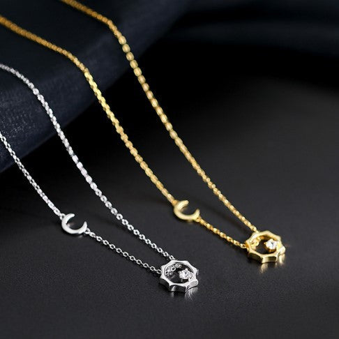 Women's necklace with delicate moon and flower pendant Nin Boutique