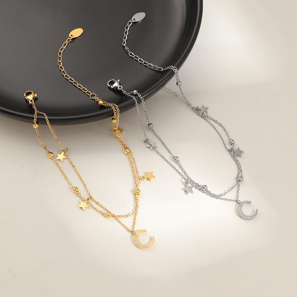 Women's ankle bracelet with sparkling charms and moon design Nin Boutique