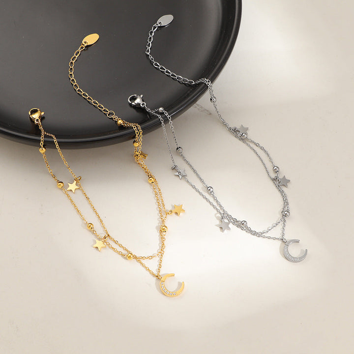 Women's ankle bracelet with sparkling charms and moon design Nin Boutique