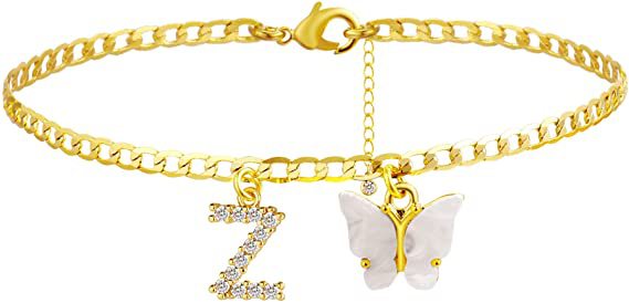 Ladies ankle bracelet with elegant glitter and butterfly charms Nin Boutique
