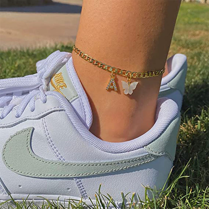 Ladies ankle bracelet with elegant glitter and butterfly charms Nin Boutique