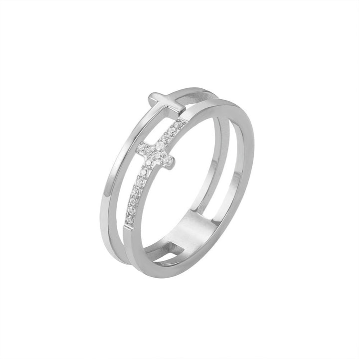 Women's ring with filigree cross design and sparkling zirconia stones Nin Boutique