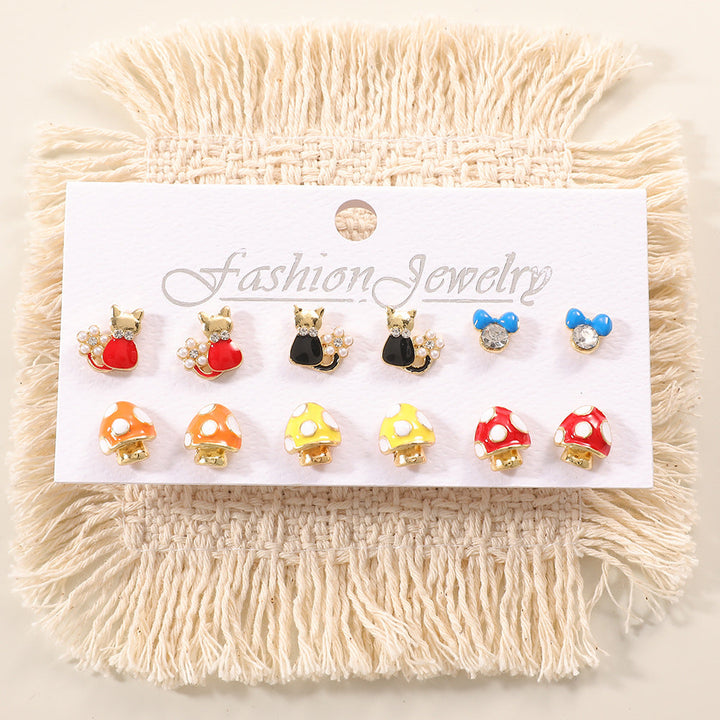 Ladies earring set with playful animal and mushroom design Nin Boutique