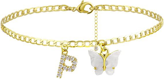 Ladies ankle bracelet with elegant glitter and butterfly charms Nin Boutique