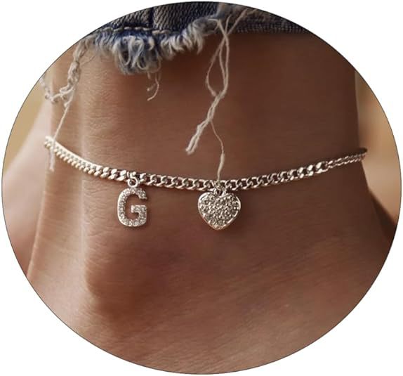 Women’s anklet with personalized letter and sparkling heart pendant Nin Boutique