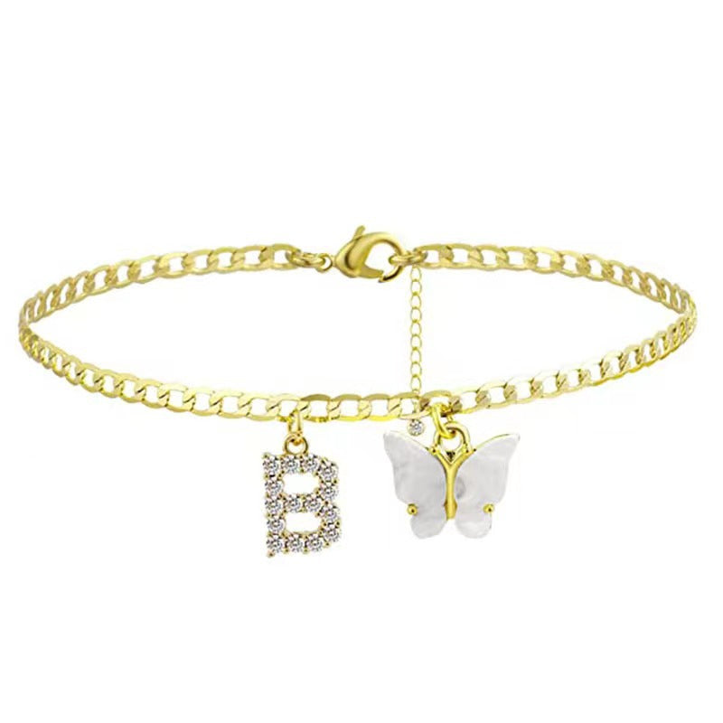 Ladies ankle bracelet with elegant glitter and butterfly charms Nin Boutique
