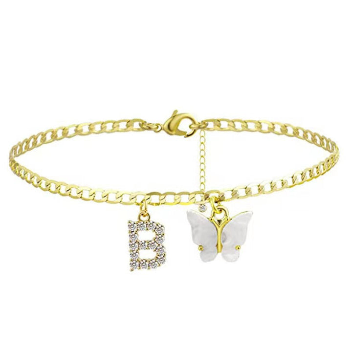 Ladies ankle bracelet with elegant glitter and butterfly charms Nin Boutique