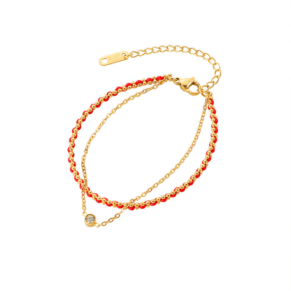 Women Two-Strand Gold-Accented Bead Anklet Nin Boutique