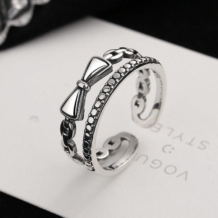 Women Open Ring with Elegant Bow and Chain Design Nin Boutique