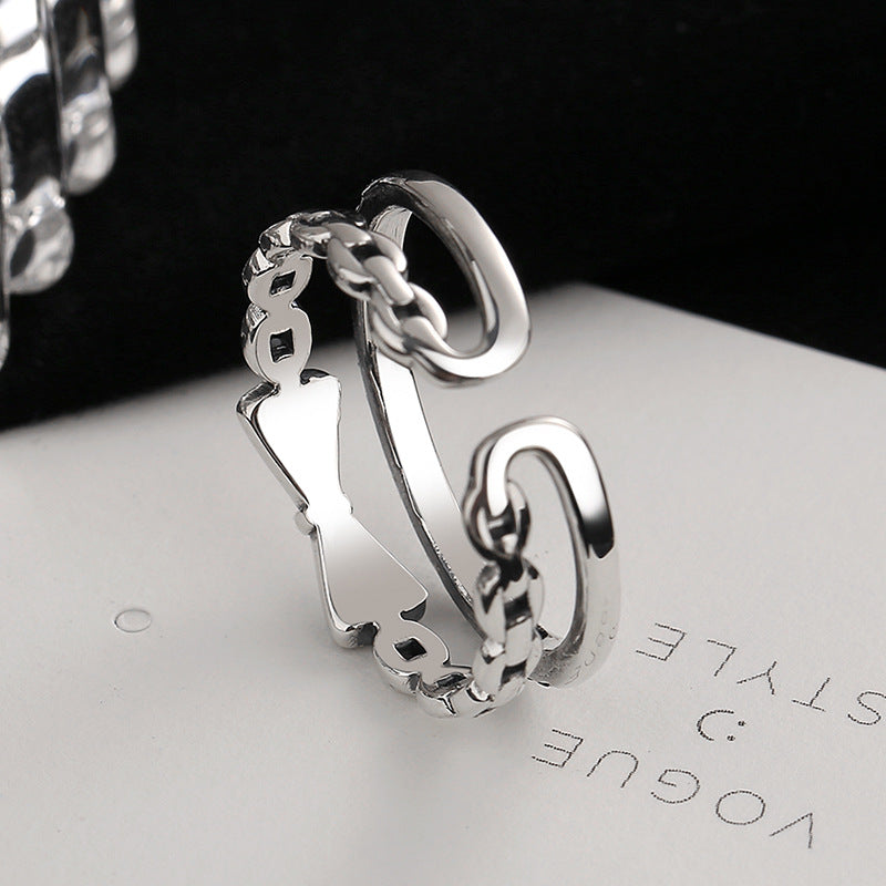 Women Open Ring with Elegant Bow and Chain Design Nin Boutique