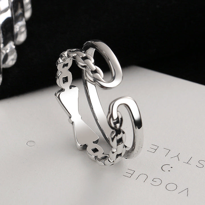 Women Open Ring with Elegant Bow and Chain Design Nin Boutique