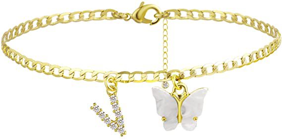 Ladies ankle bracelet with elegant glitter and butterfly charms Nin Boutique