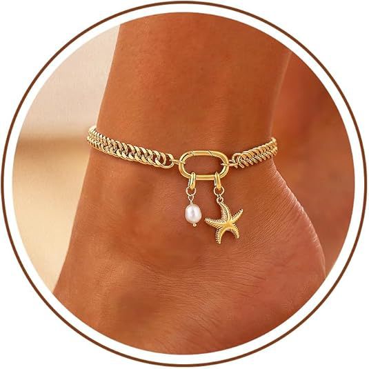Women's Anklet with Maritime Star Pendant and Pearl Accent Nin Boutique