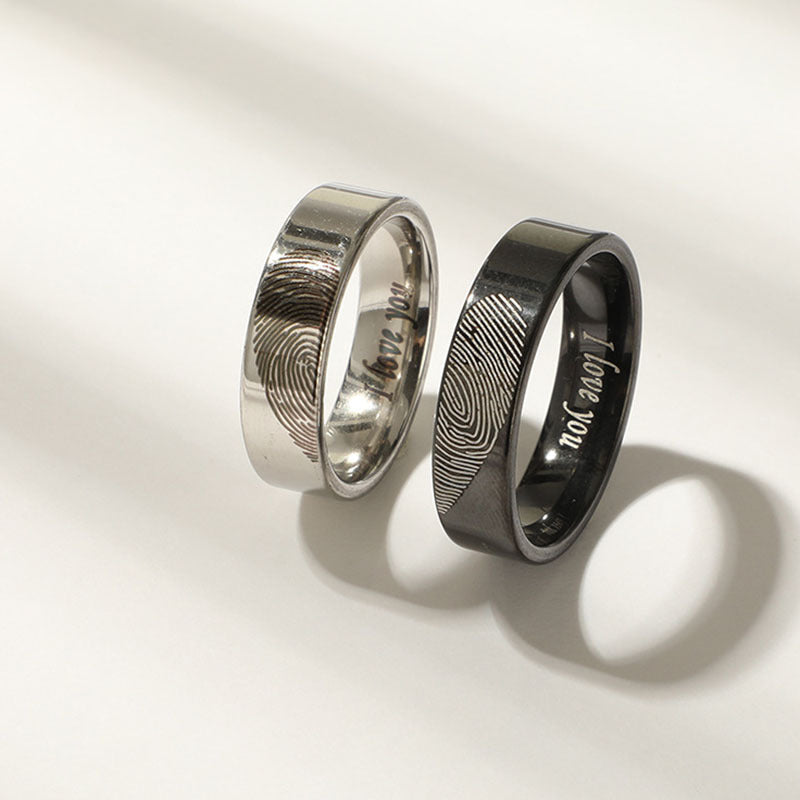 Ladies' wedding rings with unique fingerprint engraving and emotional message Nin Boutique